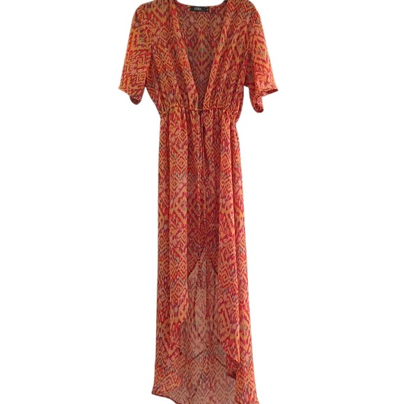 Coral Bay Other - Cure Women's Size Small Coral Multicolor Boho Sheet Swimsuit Tie Up Cover EUC